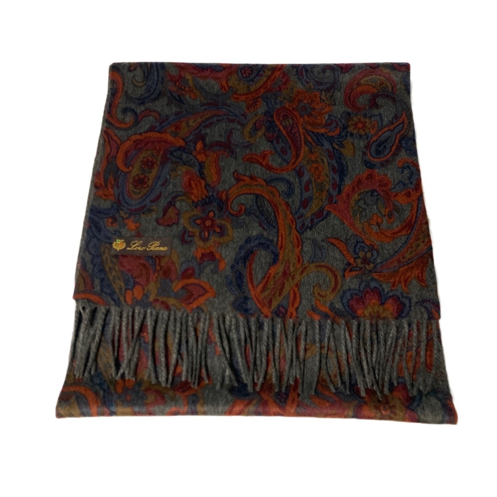 RUSTIC Loro Piana Cashmere Burnt Orange/Green/Blue/Grey Flannel Scarf Paisley